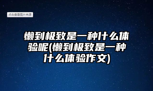 懶到極致是一種什么體驗?zāi)?懶到極致是一種什么體驗作文)